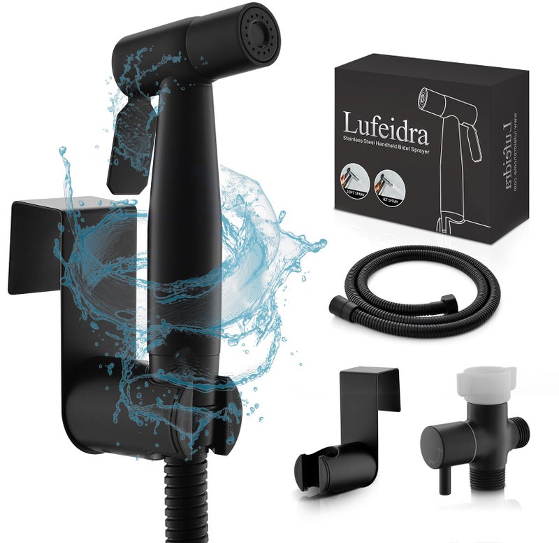 LUFEIDRA Handheld Toilet Bidet Sprayer For Toilet-Adjustable Water Pressure Control With Bidet Hose For Feminine Wash  Stainless Steel Brushed Nickel Cloth Diaper For Baby Wash (Matte Black  1 Pack) - Image 1