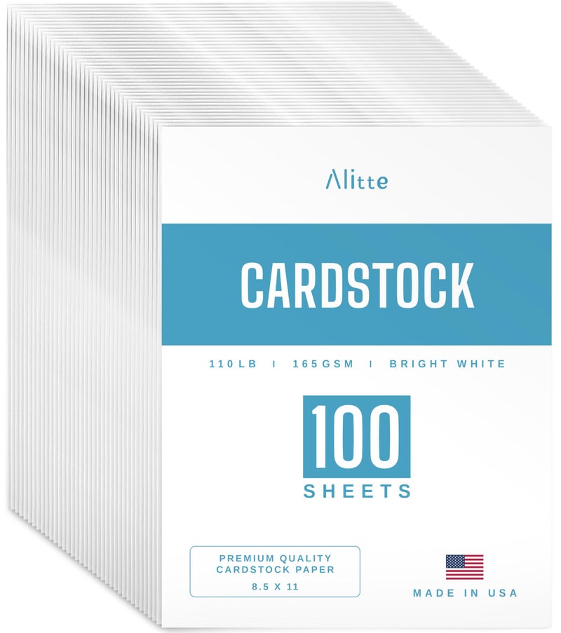 Alitte Cardstock Paper | 100 Pack, White Card Stock Printer Paper 8.5 x11, Heavyweight Thick, 110 lb, Premium Smooth Sheets and Printer Compatible - for Crafts, Cards, and Business - Image 1
