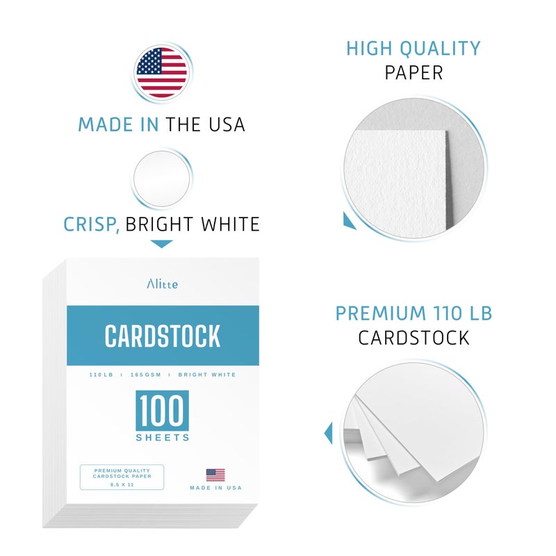 Alitte Cardstock Paper | 100 Pack, White Card Stock Printer Paper 8.5 x11, Heavyweight Thick, 110 lb, Premium Smooth Sheets and Printer Compatible - for Crafts, Cards, and Business - Image 2