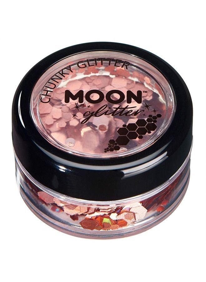 Moon Glitter Holographic Chunky Glitter by Moon Glitter – 100% Cosmetic Glitter for Face, Body, Nails, Hair and Lips - 0.10oz - Rose Gold - Image 1