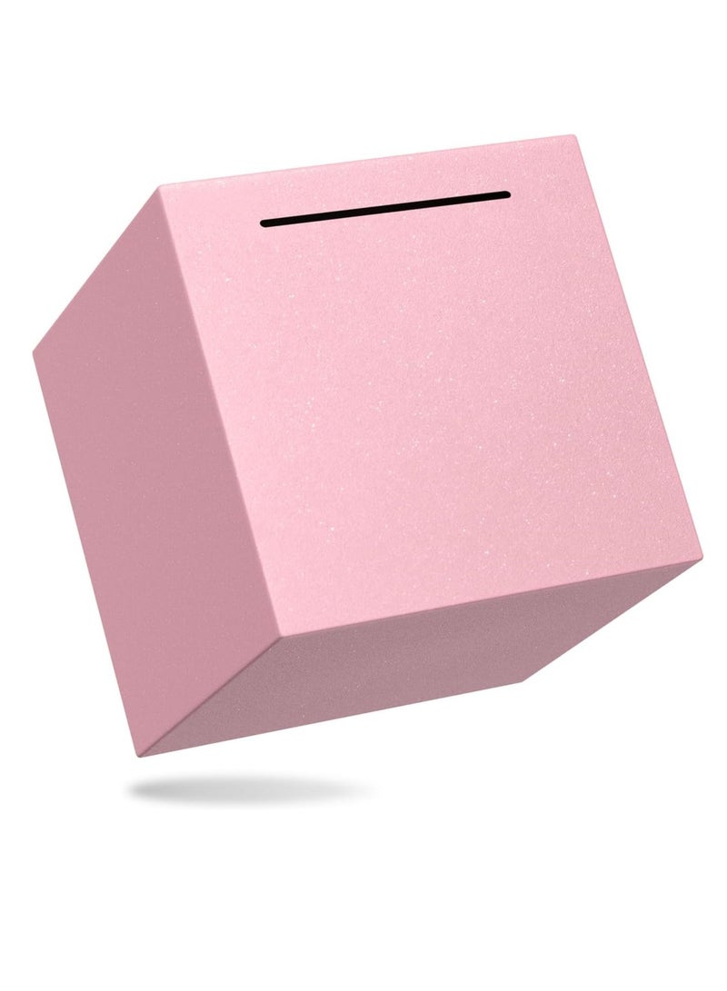 Pink Stainless Steel Savings Bank 5.9x5.9x5.9 Inch Metal Money Box Only Deposit No Withdrawal Must Break to Access Money Budget Tool Gift - Image 1