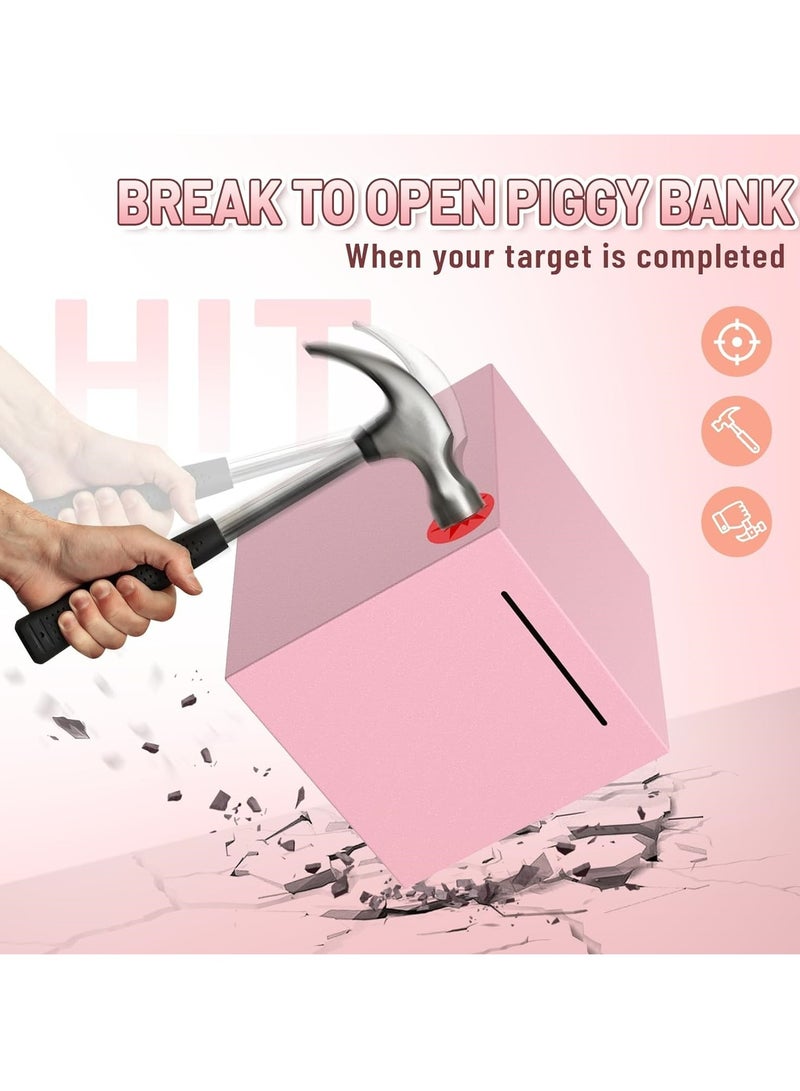 Pink Stainless Steel Savings Bank 5.9x5.9x5.9 Inch Metal Money Box Only Deposit No Withdrawal Must Break to Access Money Budget Tool Gift - Image 3