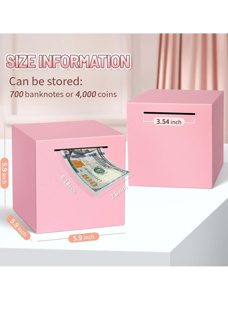 Pink Stainless Steel Savings Bank 5.9x5.9x5.9 Inch Metal Money Box Only Deposit No Withdrawal Must Break to Access Money Budget Tool Gift - Image 2