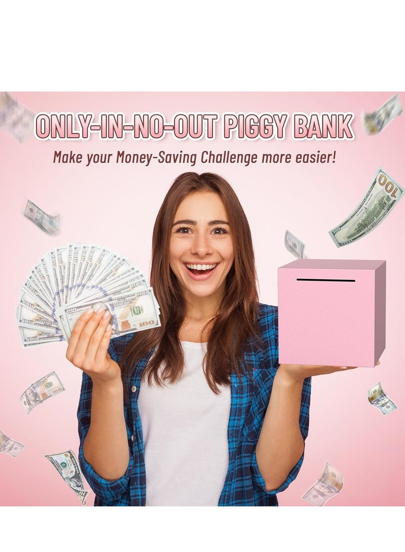 Pink Stainless Steel Savings Bank 5.9x5.9x5.9 Inch Metal Money Box Only Deposit No Withdrawal Must Break to Access Money Budget Tool Gift - Image 4