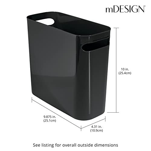 mDesign Plastic Small Trash Can, 1.5 Gallon/5.7-Liter Wastebasket, Narrow Garbage Bin with Handles for Bathroom, Laundry, Home Office - Holds Waste, Recycling, 10" High, Aura Collection, Black - Image 4