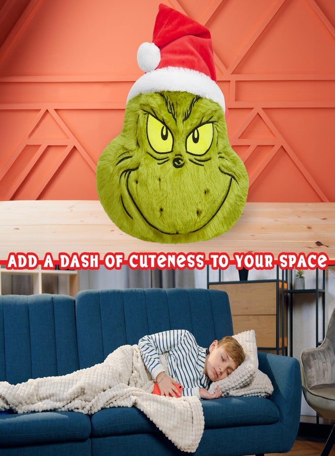 The Grinch 3D Plush Pillow Cushion for Bed, Couch, Throw Pillows Room Decor 21x14 inches, Christmas Home Decor Accessories, Funny Xmas Gifts - Image 4