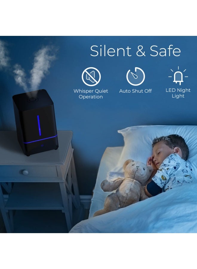 Everlasting Comfort مرطب هواء إيفرلاستينج كومفورت كول ميست لغرفة النوم سعة 4 لتر بدون فلتر، صغير الحجم، هادئ، غرفة كبيرة، جهاز تبخير هواء منزلي للأطفال وصينية للزيوت العطرية، أسود  - Image 4