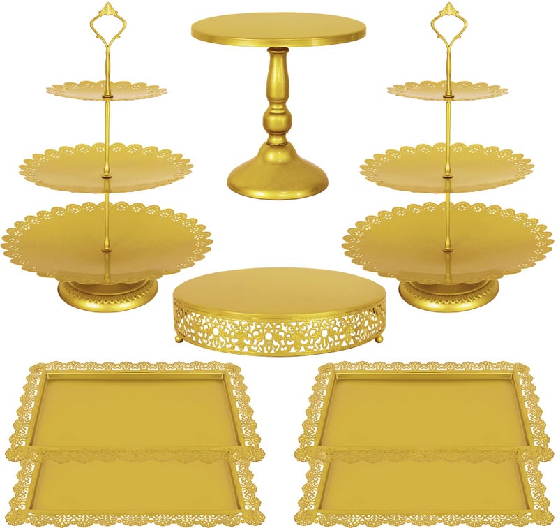 Fivenl 8 Pcs Cake Stand Gold Metal Dessert Table Display Set, 3-Tier Cupcake Stand, Cake Display Tower and Cookie Tray Rack Serving Tray for Birthday Party, Weddings, Baby Shower (Gold) - Image 1