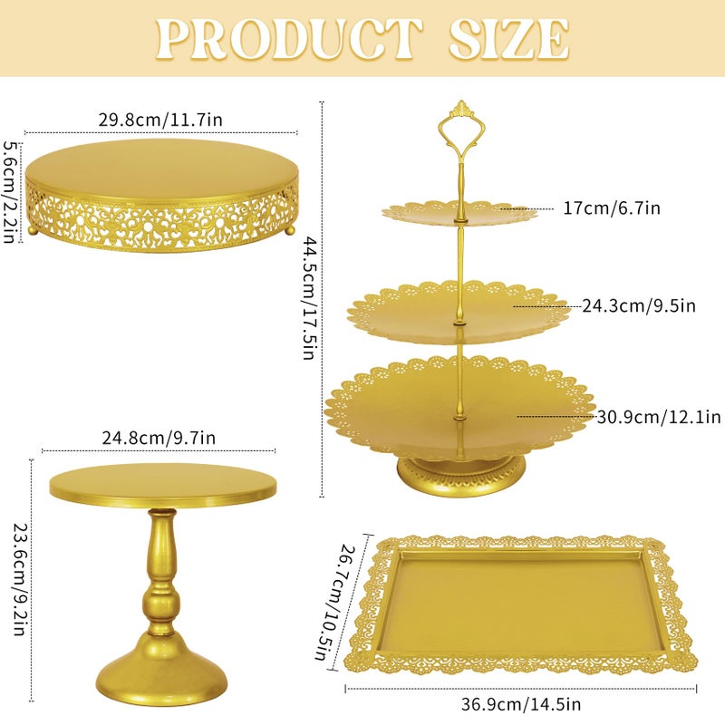 Fivenl 8 Pcs Cake Stand Gold Metal Dessert Table Display Set, 3-Tier Cupcake Stand, Cake Display Tower and Cookie Tray Rack Serving Tray for Birthday Party, Weddings, Baby Shower (Gold) - Image 2