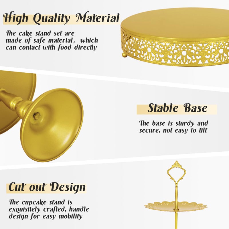 Fivenl 8 Pcs Cake Stand Gold Metal Dessert Table Display Set, 3-Tier Cupcake Stand, Cake Display Tower and Cookie Tray Rack Serving Tray for Birthday Party, Weddings, Baby Shower (Gold) - Image 3