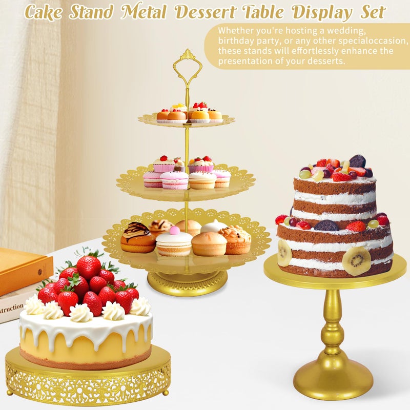 Fivenl 8 Pcs Cake Stand Gold Metal Dessert Table Display Set, 3-Tier Cupcake Stand, Cake Display Tower and Cookie Tray Rack Serving Tray for Birthday Party, Weddings, Baby Shower (Gold) - Image 4