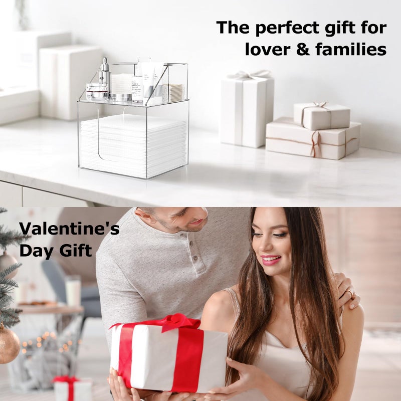 TAINESS Disposable Facial Towels Storage Box Compatible with Clean Skin Club Clean Towel XL-Cotton Pads-Swabs Upgraded Double Layer Face Towel Holder Acrylic Storage Container Valentine's Day Gifts - Image 5