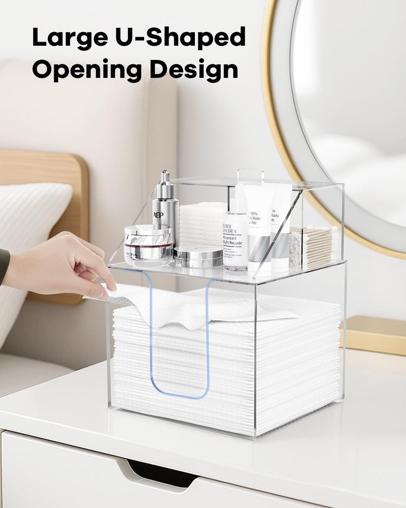 TAINESS Disposable Facial Towels Storage Box Compatible with Clean Skin Club Clean Towel XL-Cotton Pads-Swabs Upgraded Double Layer Face Towel Holder Acrylic Storage Container Valentine's Day Gifts - Image 4