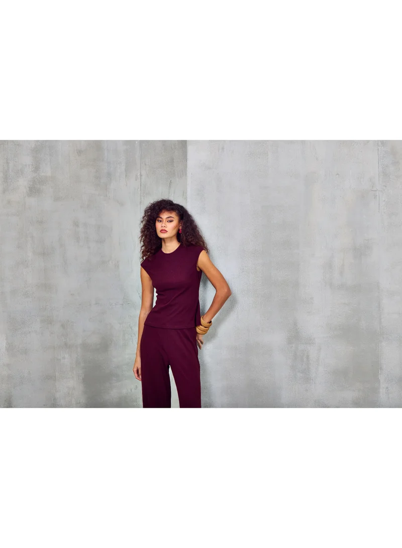 Ashita Fernandes Sleeveless Top – Deep Wine Rayon-Viscose Blend