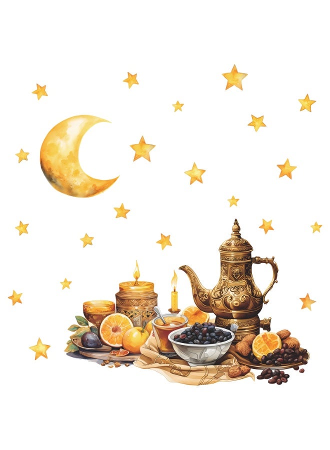  إيسو EYSOO خلفيات رمضان ملصقات حائط رمضان كريم ملصقات زينة حائط عيد مبارك ملصقات جدارية هلال نجم فانوس زينة لغرفة المعيشة غرفة النوم (مستلم 40سم*60سم)] - Image 2
