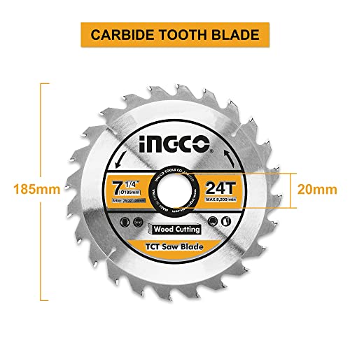 INGCO Circular Saw, 1400W | 4800rpm Electric Saw, Adjustable Cutting Depth/Bevel Cutting Corded Saw with 185mm Blade for Home Decoration or Woodworking - Image 5