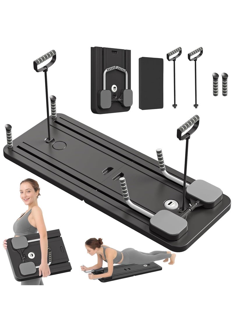 لوح البطن، مجموعة بيلاتس ريفورمر، لوح بيلاتس ريفورمر قابل للطي متعدد الأغراض، معدات بيلاتس عالية القوة لوح لياقة بدنية محمول للمنزل للنساء والرجال (أسود) - Image 1