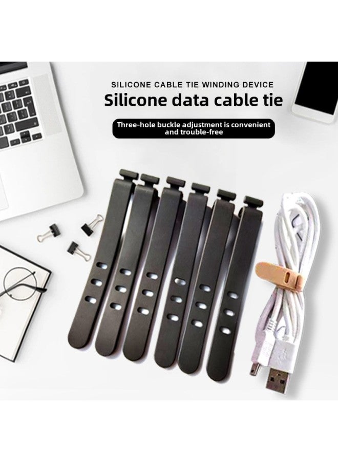 Loquat Silicone Cable Tie With Data Cable Tie Charging Wire Management Artifact Silicone Cable Winder Bundle Storage-Color:Black - Image 1