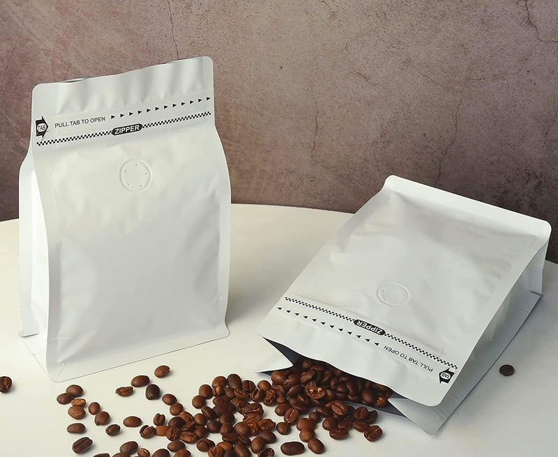 felipack Pack of 100 16oz Wihite Coffee Bags with High Barrier Aluminum Foil Liner, Resealable Coffee Pouches with Degassing Valve, Ziplock Food Storage Bags with Pull Tape, 16oz/1lb/500gram,100pcs - Image 4