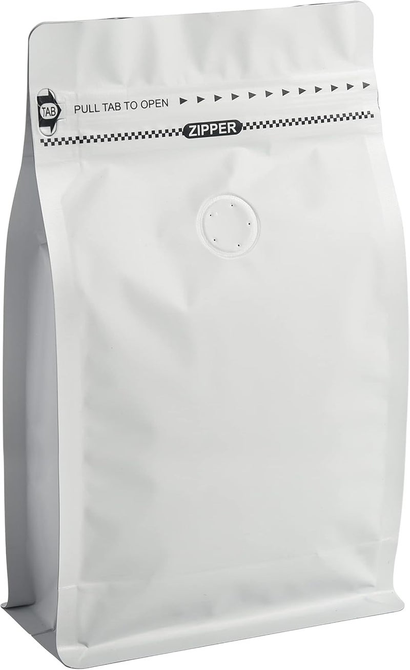 felipack Pack of 100 16oz Wihite Coffee Bags with High Barrier Aluminum Foil Liner, Resealable Coffee Pouches with Degassing Valve, Ziplock Food Storage Bags with Pull Tape, 16oz/1lb/500gram,100pcs - Image 1
