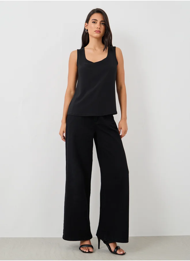 ستايلي Styli Solid Scoop Neck Sleeveless Top