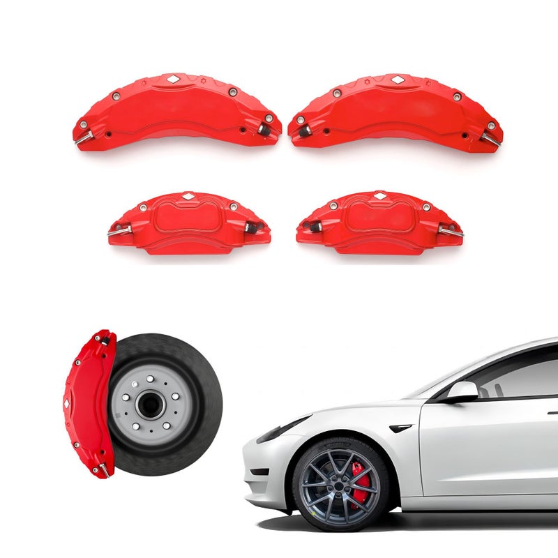 Generic Weishine - Brake Caliper Covers Set of 4 Compatible with Tesla model 3 Accessories，2017-2023 18/19 inch Wheel Hub Brake Caliper Covers -Fit For Tesla Model3 Red Brake Caliper (red)  - Image 1