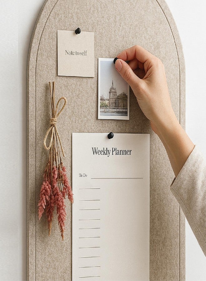 Orelle Arch Felt Bulletin Board | Foldable Peel and Stick Felt Board for Wall | Alternative Cork Board for Office, Vision Board, Kids Art Display | Arched Wall Decor | 23 x 31”| Beige - Image 3
