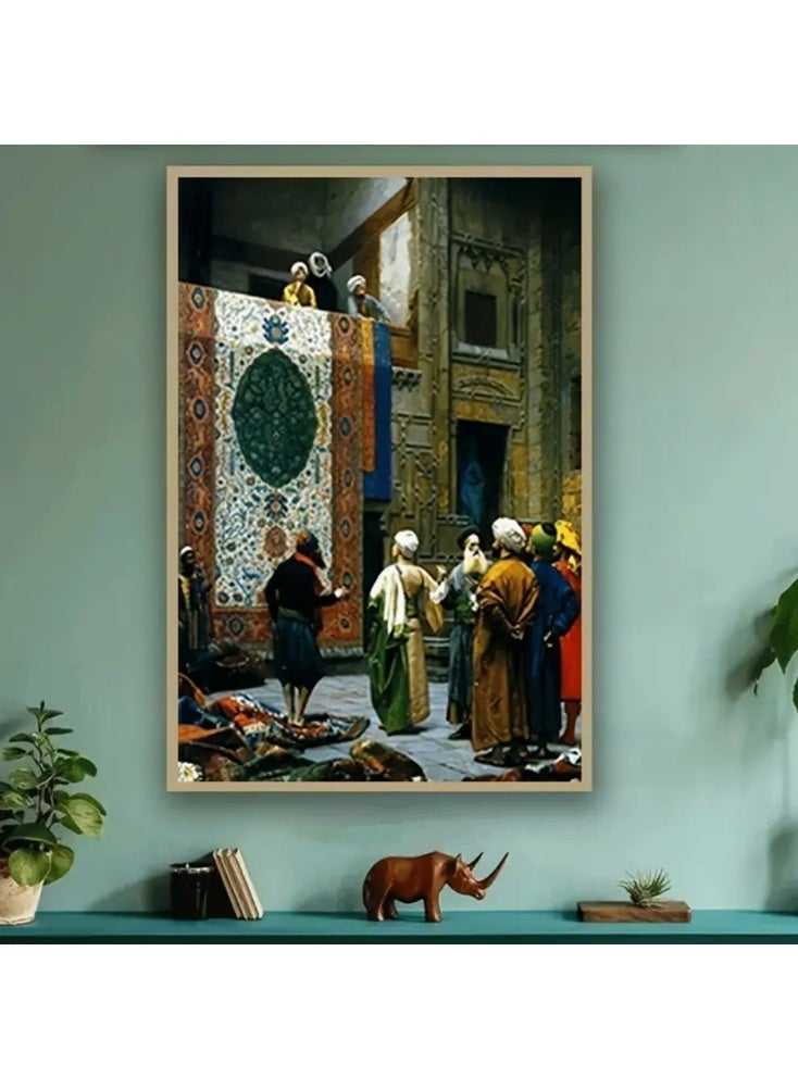 Oriental Carpet Merchant Wall Art Frame – Classic Ottoman Bazaar Rug Market Scene | Premium Framed Canvas | 60 × 40 cm - Image 3