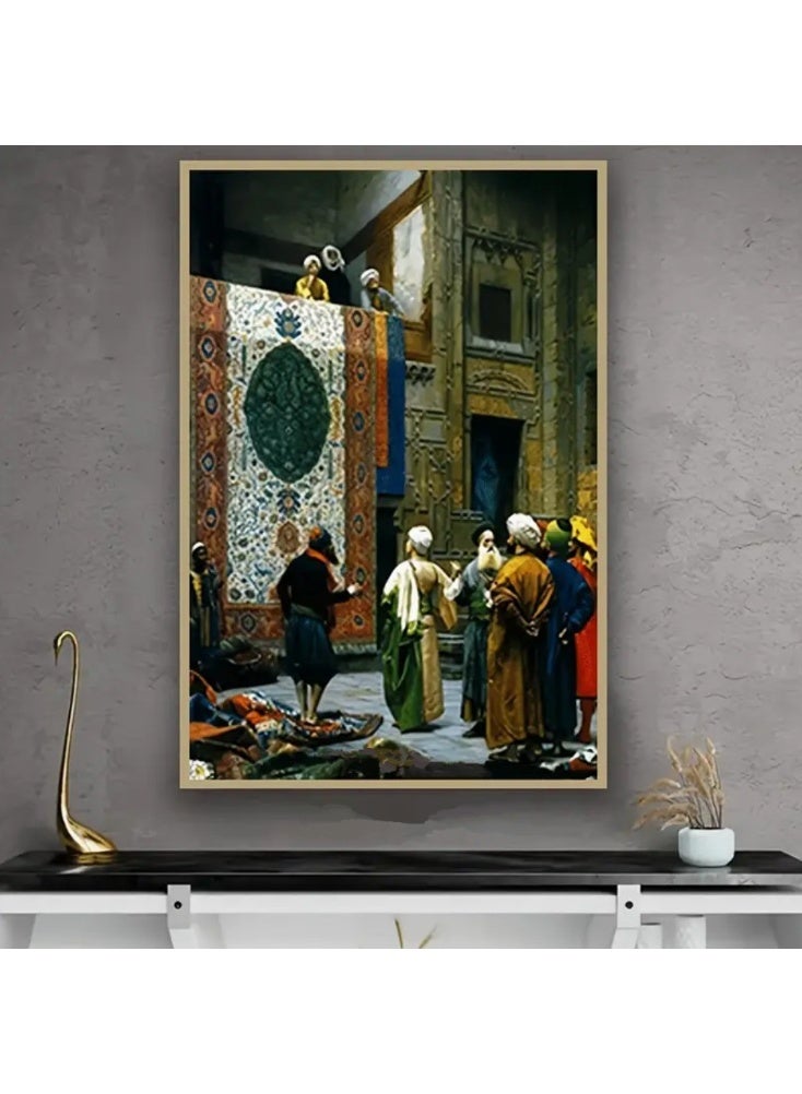 Oriental Carpet Merchant Wall Art Frame – Classic Ottoman Bazaar Rug Market Scene | Premium Framed Canvas | 60 × 40 cm - Image 2