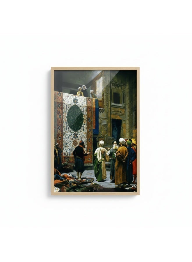 Oriental Carpet Merchant Wall Art Frame – Classic Ottoman Bazaar Rug Market Scene | Premium Framed Canvas | 60 × 40 cm - Image 1