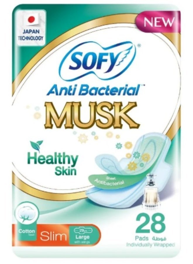 Sofy Anti-Bacterial With Musk, Slim, Large 29 Cm, Sanitary Pads With Wings, Pack Of 1, 28 Pads - Image 1