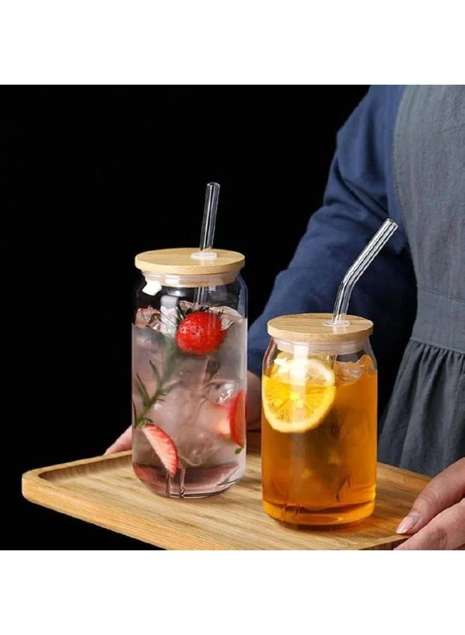 Pyrex Glass Coffee Jar with Wooden Lid and Straw – Heat & Cold Resistant, Reusable Drink Tumbler for Iced Coffee, Tea, and Smoothies  - Image 1