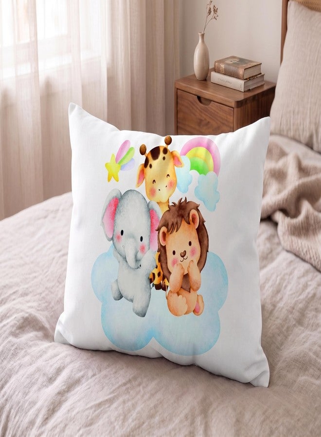 Hoolloomooloo Kids Pillow 12x18 Inch, Soft Polyester Fabric, Cute Jungle Animal Cartoon Print (Elephant, Lion & Giraffe with Rainbow), Baby Pillow for 1–5 Years, Neck Support Cushion – Pack of 1 - Image 1