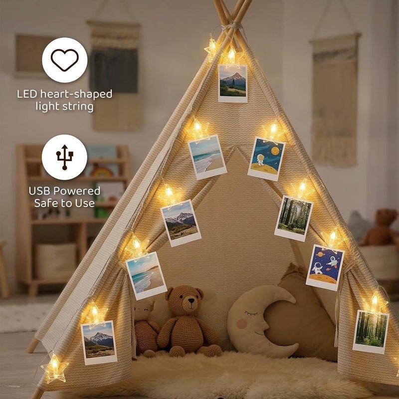 9.85Ft 20 Heart-Shaped Photo String with Clips for Hanging Pictures | Clear Photo Clip Lights for Indoor/Outdoor Wall Bedroom Wedding Birthday Party Home Decorations (Heart) - Image 4