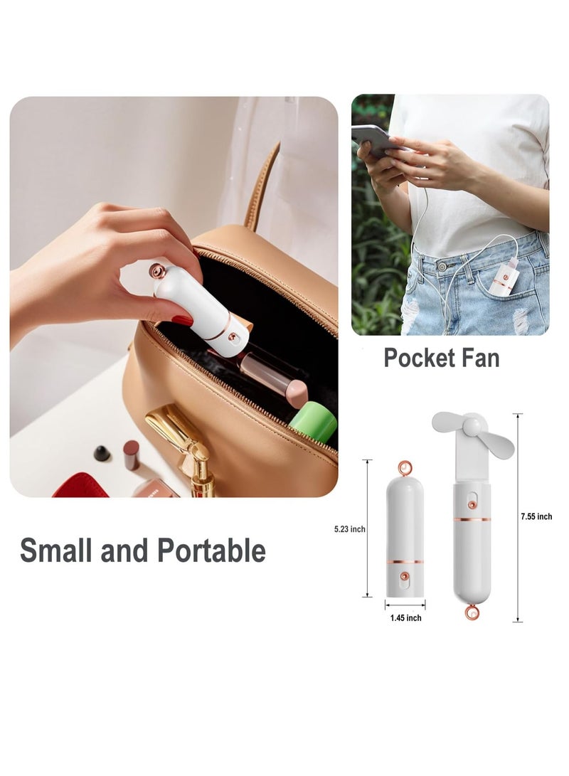 عام مروحة محمولة، مروحة صغيرة قابلة لإعادة الشحن عبر USB، مروحة جيب صغيرة شخصية بثلاث سرعات، مروحة تعمل بالبطارية مع بنك الطاقة، مروحة يد للسفر للفتيات والنساء في الهواء الطلق، أبيض - Image 3