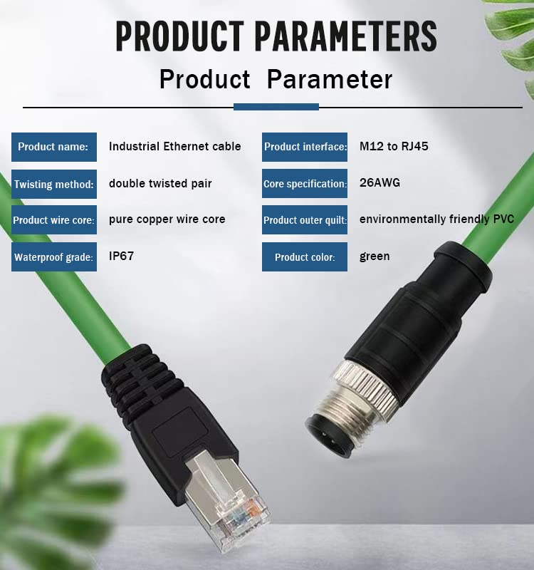 Eonvic M12 4-pin Male to RJ45 E4 Plug High Flex Cat5e Industrial Ethernet Cable Dynamic PUR (20M, Green) - Image 4