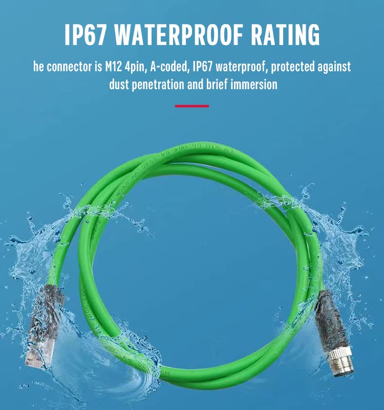 Eonvic M12 4-pin Male to RJ45 E4 Plug High Flex Cat5e Industrial Ethernet Cable Dynamic PUR (20M, Green) - Image 5