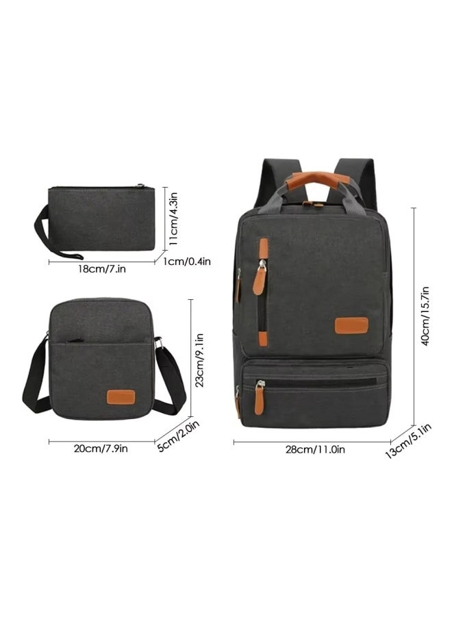 Generic 3pc Sets Laptop Bag,15.7 Inch,Work Business Backpacks Purse Waterproof Computer College Backpacks,Large Capacity Laptop Bag,Backbag 3 Sets Casual Daypack For Travel(Black)  - Image 2