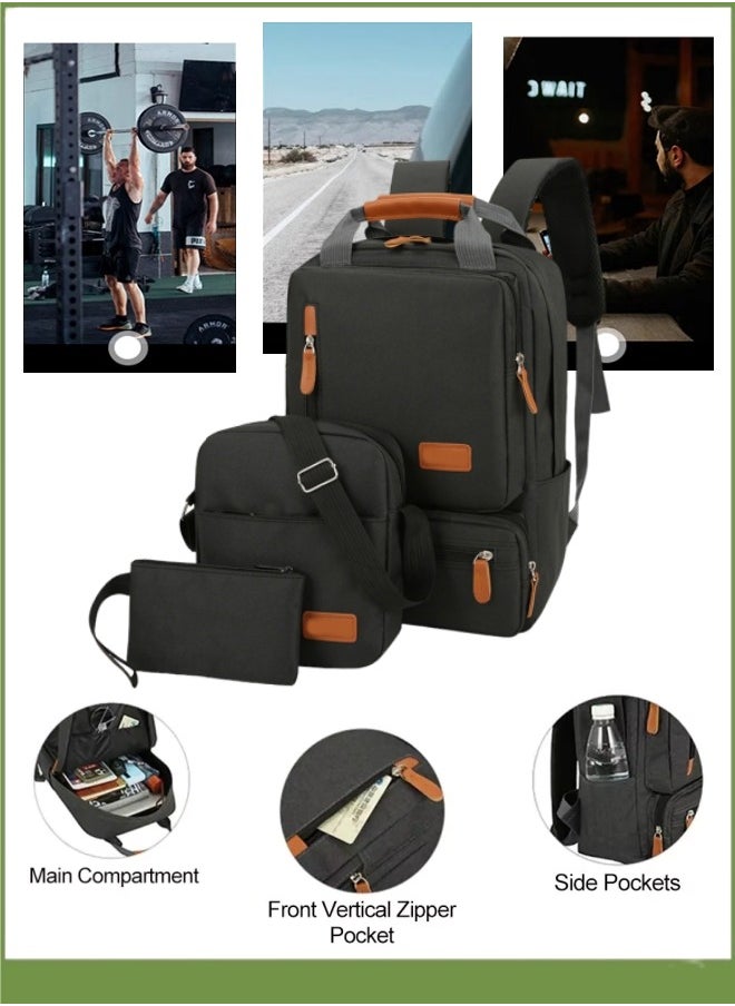 Generic 3pc Sets Laptop Bag,15.7 Inch,Work Business Backpacks Purse Waterproof Computer College Backpacks,Large Capacity Laptop Bag,Backbag 3 Sets Casual Daypack For Travel(Black)  - Image 1