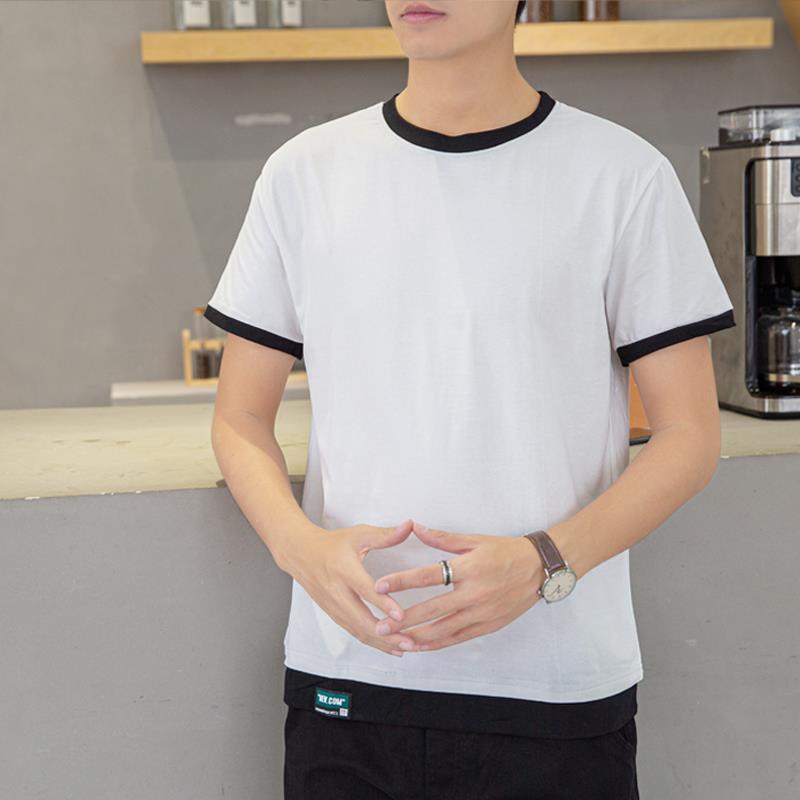 Summer Mens Layered Short Sleeve T-Shirt Casual Loose Fit Round Neck Tee K Black - Image 4