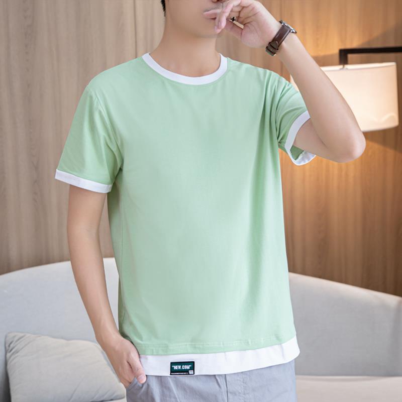 Summer Mens Layered Short Sleeve T-Shirt Casual Loose Fit Round Neck Tee K Black - Image 3