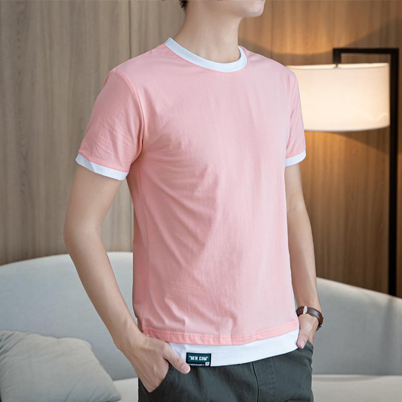 Summer Mens Layered Short Sleeve T-Shirt Casual Loose Fit Round Neck Tee K Black - Image 2