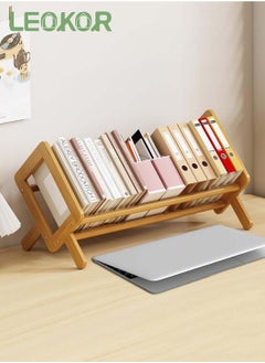 LEOKOR Wood Tilting Bookcase Simple Style Desktop Display Shelf Book Stationery Organizer Magazine Holder Storage Rack Suitable for Home Office Study Living Bedroom, Brown  - Image 1