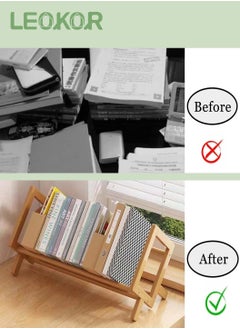 LEOKOR Wood Tilting Bookcase Simple Style Desktop Display Shelf Book Stationery Organizer Magazine Holder Storage Rack Suitable for Home Office Study Living Bedroom, Brown  - Image 3