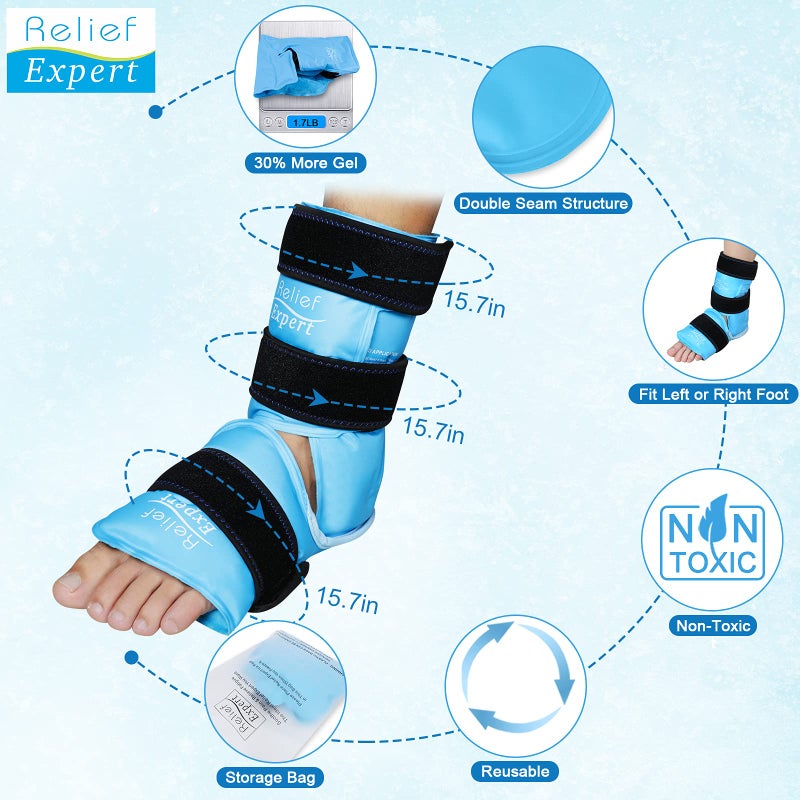 Relief Expert Ankle Ice Pack Wrap â€“ Reusable Cold Gel Pack for Foot and Heel, Dual-Sided Design with Soft Plush Lining, Flexible Cold Compress for Achilles and Ankle Support, Blue - Image 4
