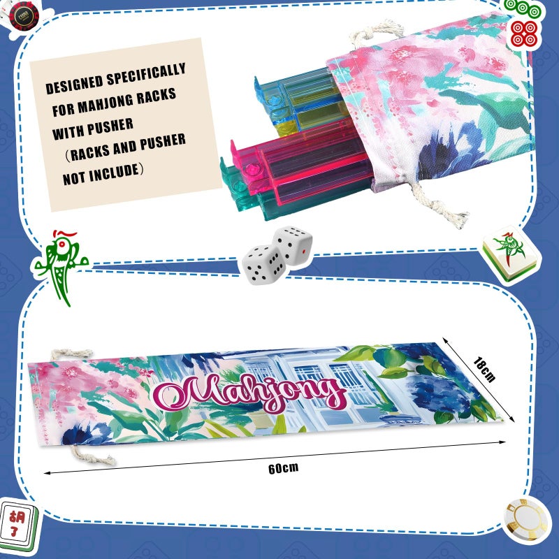 Sunnymove Empty Mahjong Bags Set for Tiles and Racks 24x13x4.7 Inch American Mahjong Carrying Bag Tote Tiles Bag Drawstring Protective Sleeve for Rack Pusher Party Travel, Case Only(Floral) - Image 3