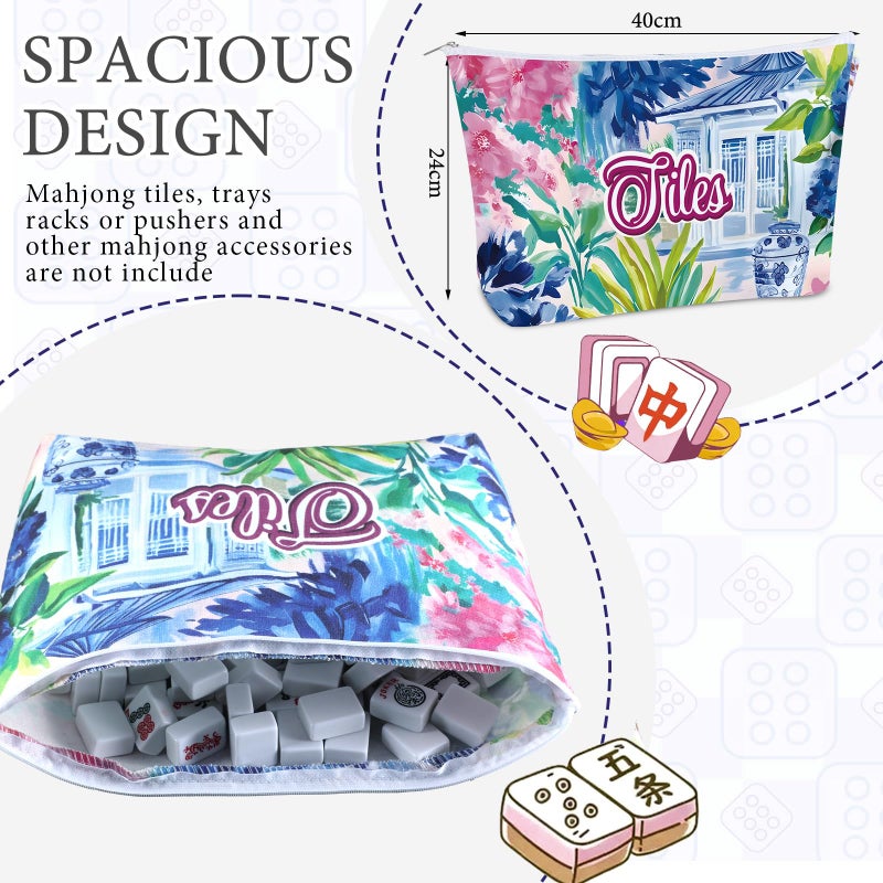Sunnymove Empty Mahjong Bags Set for Tiles and Racks 24x13x4.7 Inch American Mahjong Carrying Bag Tote Tiles Bag Drawstring Protective Sleeve for Rack Pusher Party Travel, Case Only(Floral) - Image 5