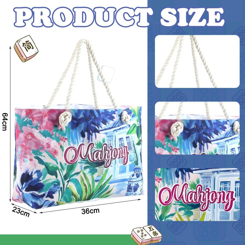 Sunnymove Empty Mahjong Bags Set for Tiles and Racks 24x13x4.7 Inch American Mahjong Carrying Bag Tote Tiles Bag Drawstring Protective Sleeve for Rack Pusher Party Travel, Case Only(Floral) - Image 2