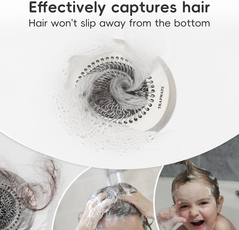 TRAPMATE 2 Pack Bathroom Sink Drain Strainer, 4.4" Fast Drainage Shower Drain Hair Catcher, Anti-Slip Bathtub Drain Hair Catcher, Stainless Steel Shower Drain Cover for Tub, Sink (Patented Product) - Image 2