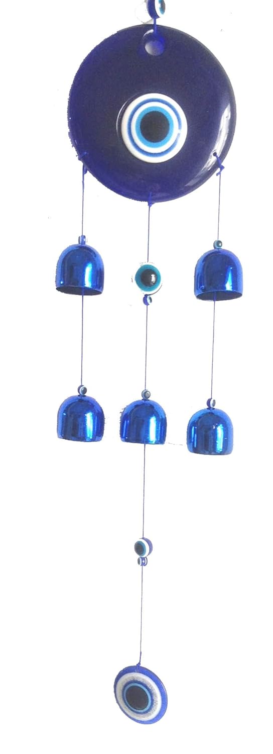 Tej Gifts Feng Shui Vastu Evil Eye with 5 Metal Bells Hanging Amulet DoorWall Hanging for HomeOfficeCar Nazar Suraksha Kavach Good Luck Gift Item 36 CM - Image 1